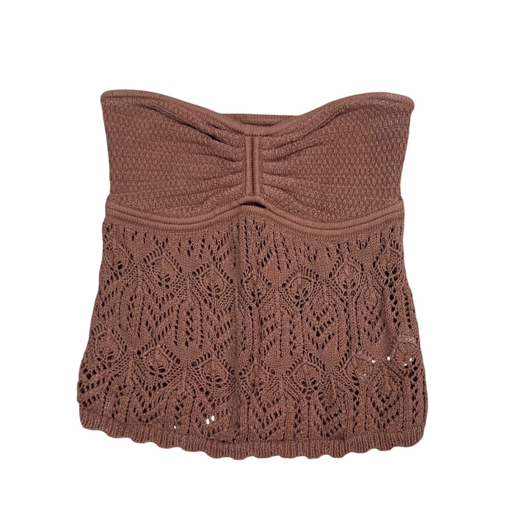 American Eagle Mauve Brown Crochet Pointelle Knit Strapless Tube Top XS